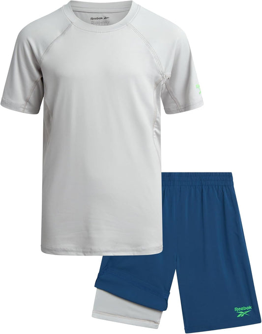 Boys' Active Shorts Set - 2 Piece Performance Short Sleeve T-Shirt and Woven Shorts with Compression Lining (8-12)